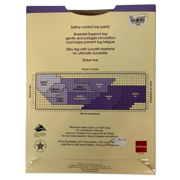 JCPenney East 5th Sheerest Support Control Top Pantyhose Long Little Beige - Picture 2 of 2